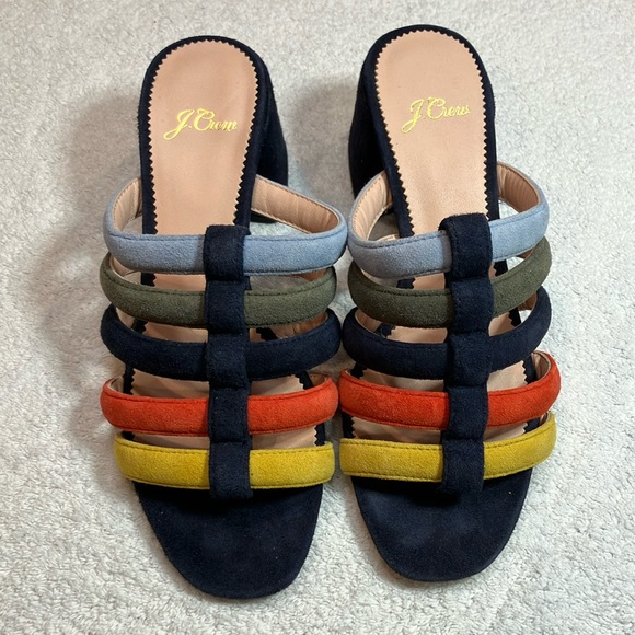 J. Crew Shoes - J Crew suede multicolored block heel mules